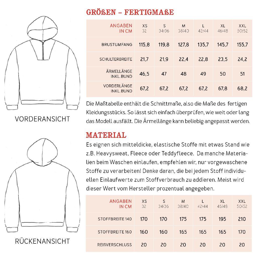 Papierschnittmuster Hoodie mit RV Frau Yutta XS-XXL